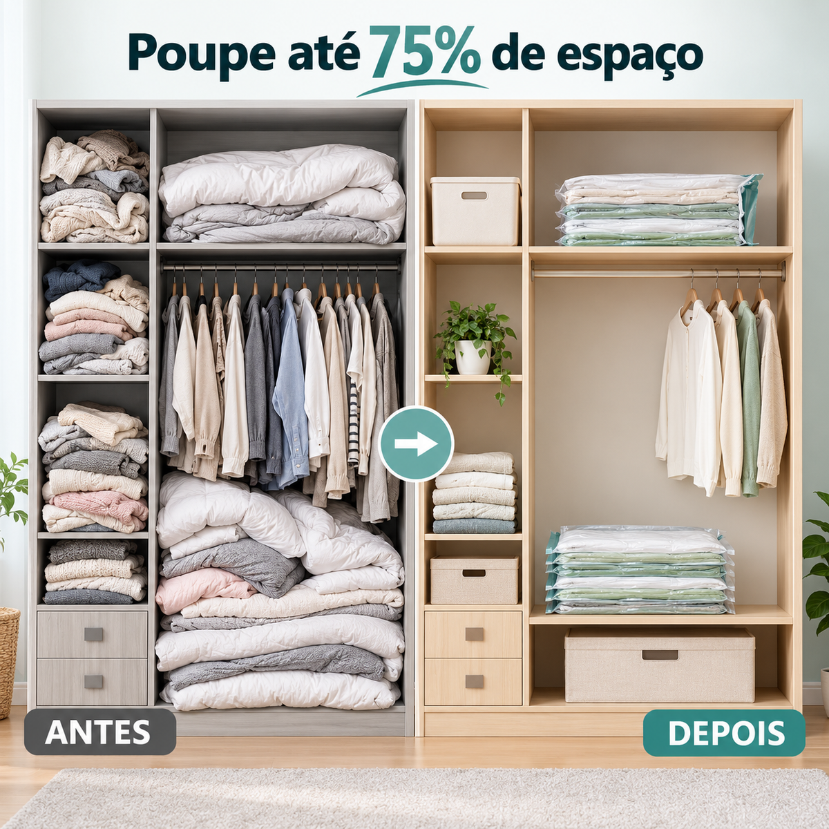 Sacos de Compressão sem Bomba para Roupa